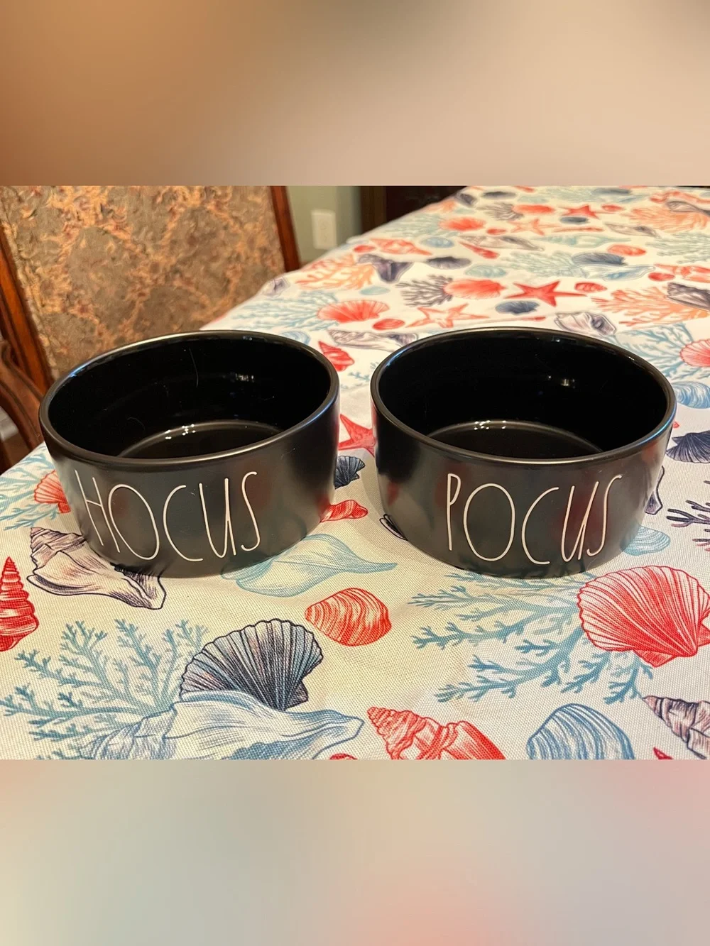 Rae Dunn Black Ceramic 'HOCUS' & 'POCUS' Pet Bowls - Set of 2